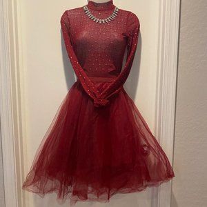 RUE 21 Blood Red Multi layered Tule Tutu Skirt with Blashe Blood Red Sheer Top
